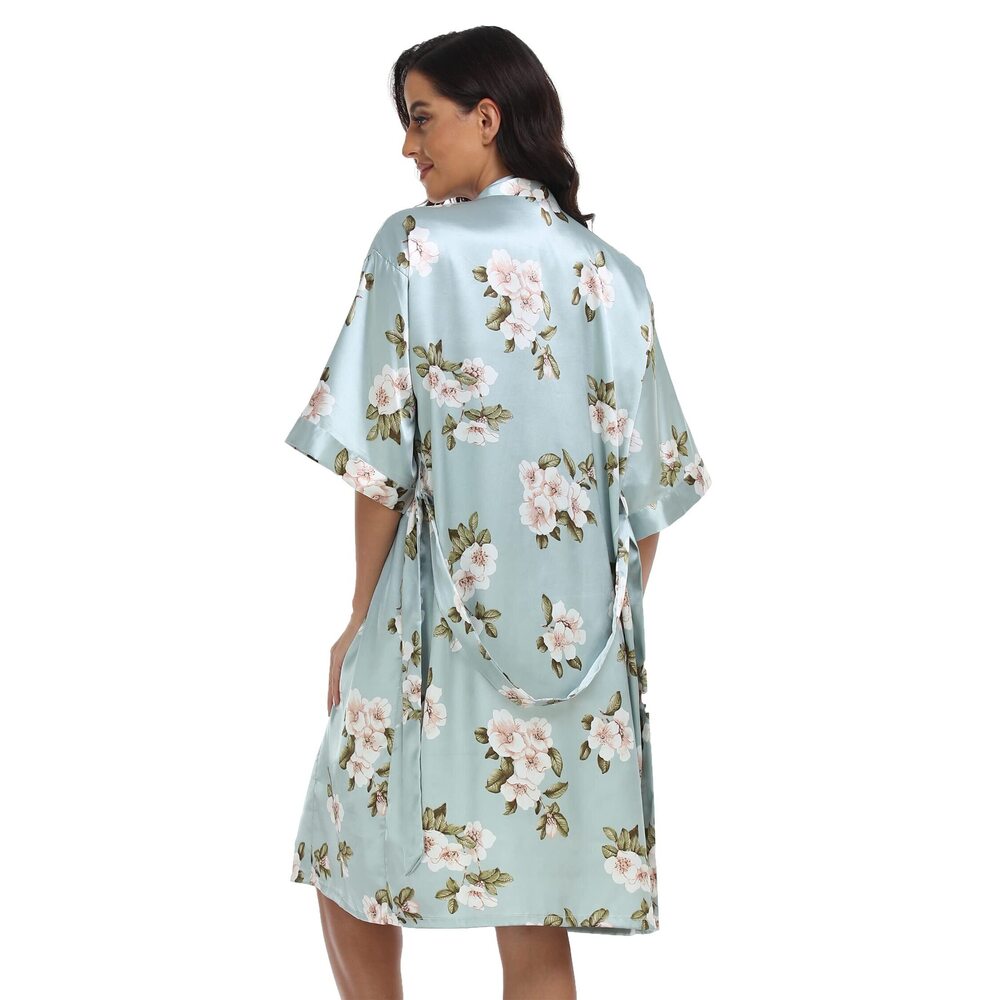 1293 Satin Robes Set with Nightgown Silk Kimono Pajamas 2 Piece Sleepwear - Picture 3 of 4